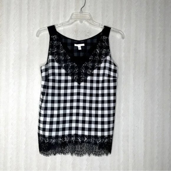 🆕 HUGO BOSS Womens checkered lace top size 10 - Picture 2 of 8